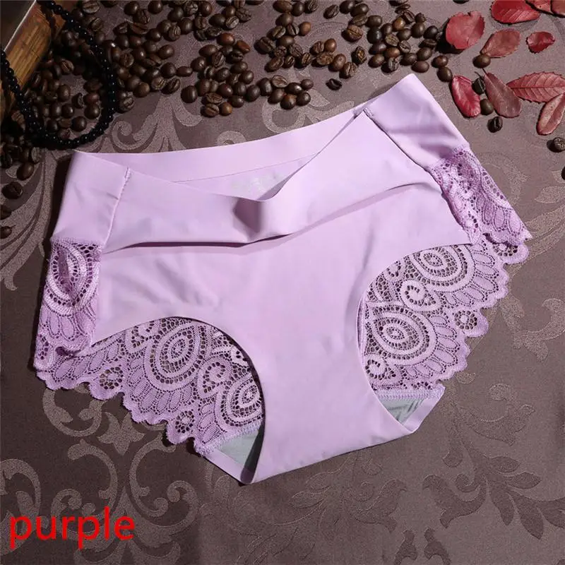 

Women's Sexy Lace Panties Seamless Underwear Soft Comfortable Smooth Ice Silk Underpants Breathable Cotton Crotch Elastic Briefs