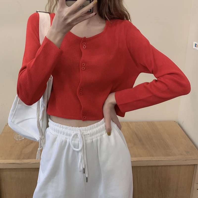 Kawaii Cropped Cardigans Women Knit Crop Sweater Top purple Black Sexy Sweaters Cute Knitted Vintage Korean GD347 |