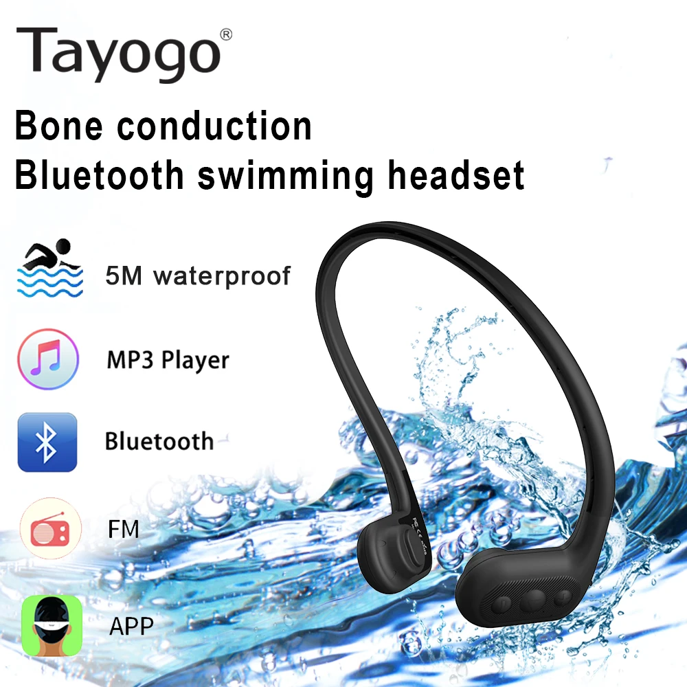 

Tayogo Swimming Bone conduction Headphone Mp3 Player with FM Bluetooth APP Pedometer IPX8 Waterproof 8GB Music Player for Sports