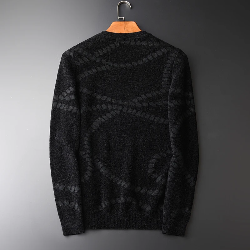 

Winter Autumn And Hight Quality Warm Suede Silver Thread Jacquard Men Pullover Sweater Black Mens Sweaters