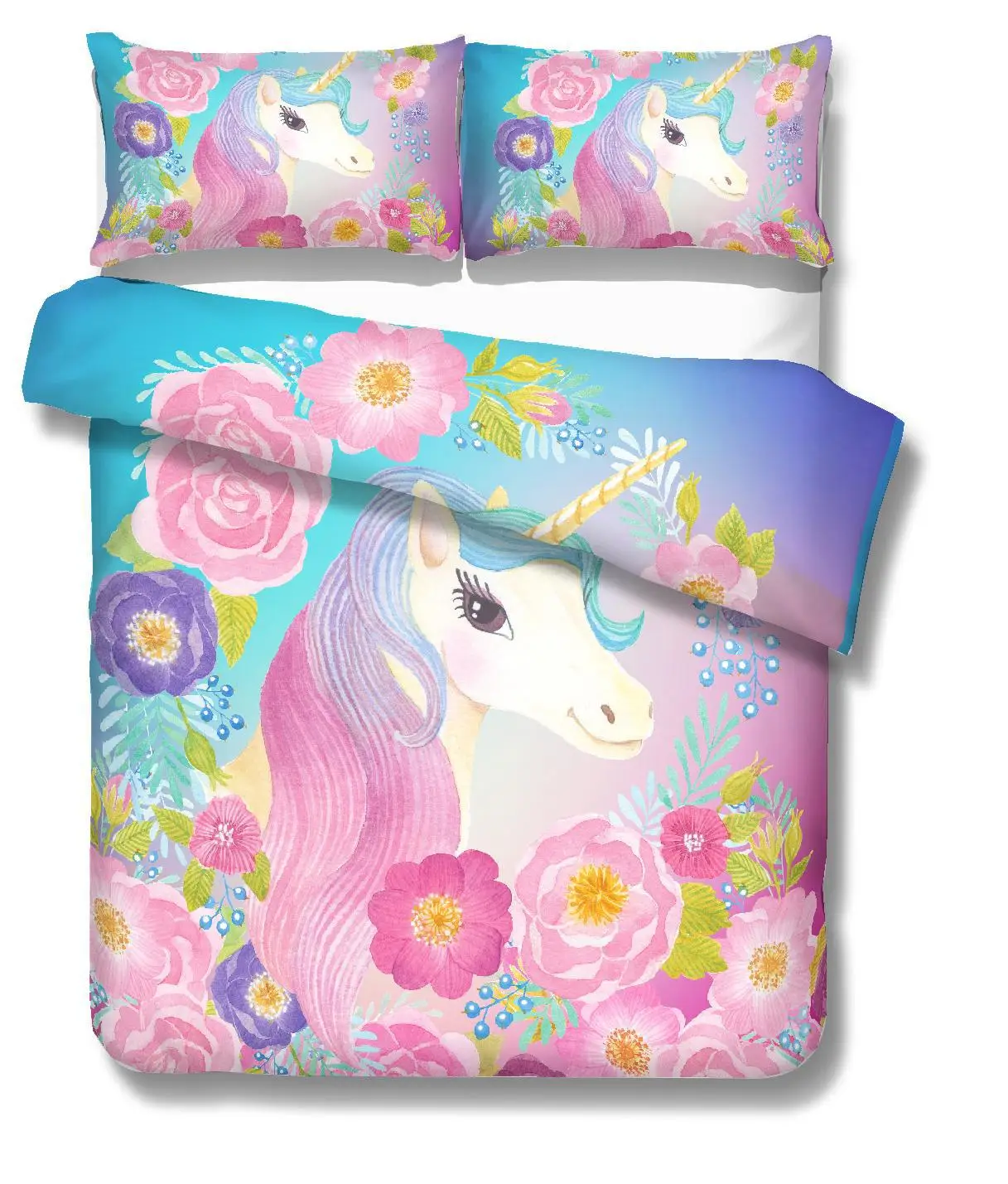 3D Digital Printing Unicorn Bedding Sets for Birthday Party Gift Quality Duvet Cover Set 100% Microfiber White Background | Дом и сад