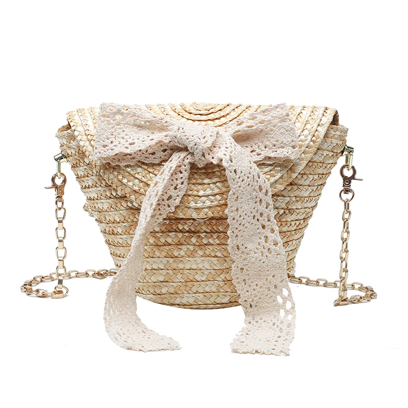 

Small Summer Beach Straw Rattan Bucket Crossbody Shoulder Bags 2021 Luxury Brand Fashion Travel Ladies Handbags and Purses