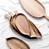 acacia wood tray creative leaf shaped plate wood plate for snack fruit bread cake dessert plates for home bathroom decor