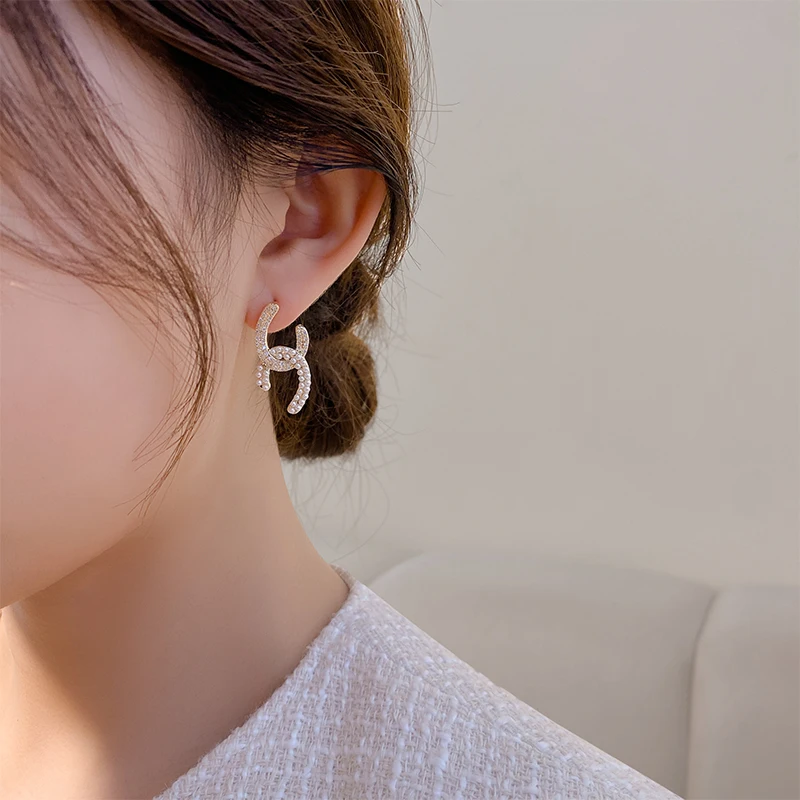

Pearl Earrings Women's Piercing Ear Studs 2021 New Trendy Korean Temperament High-end Diamond Luxury Silver 925 Unusual Jewelry