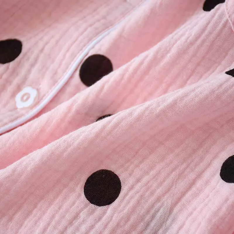 

Autumn And Winter New Lovers Pajamas Set 100% Gauze Cotton Comfort Loose Sleepwear Men And Women Dot Printed Couple Nightwear