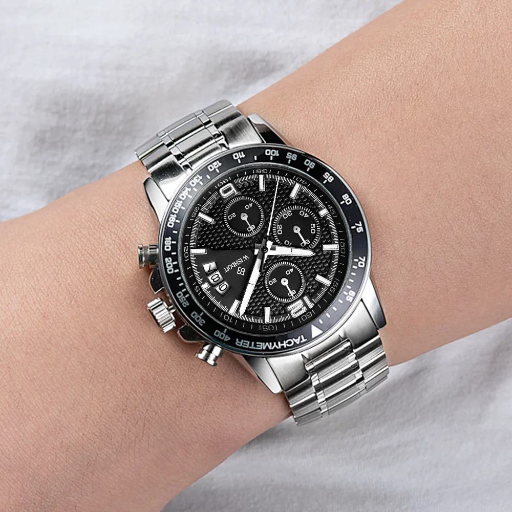 Часы WISHDOIT Мужские кварцевые брендовые Роскошные водонепроницаемые в стиле