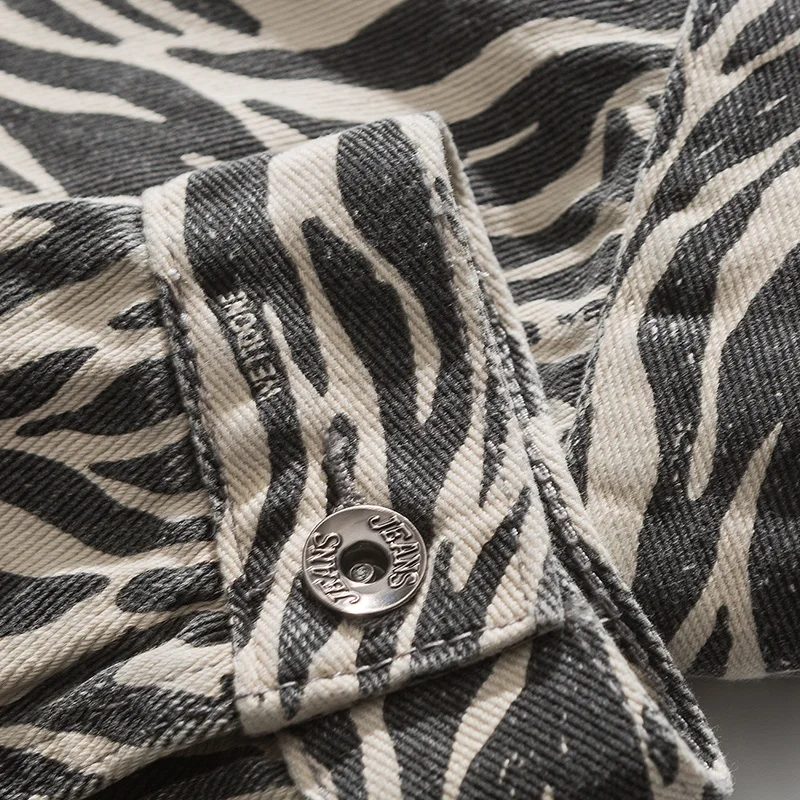 

JING ZHE Zebra Pattern Striped Casual Men Jacket Spring Autumn Hip Hop High Street Coat Harajuku Vintage Cargo All-match Outwear