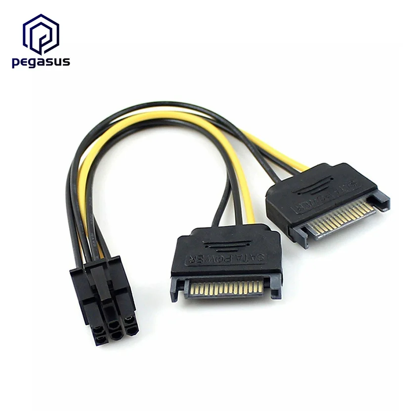 

5 шт./лот 2x 15pin SATA Power to 6pin PCIe PCI-e PCI Express адаптер для видеокарты