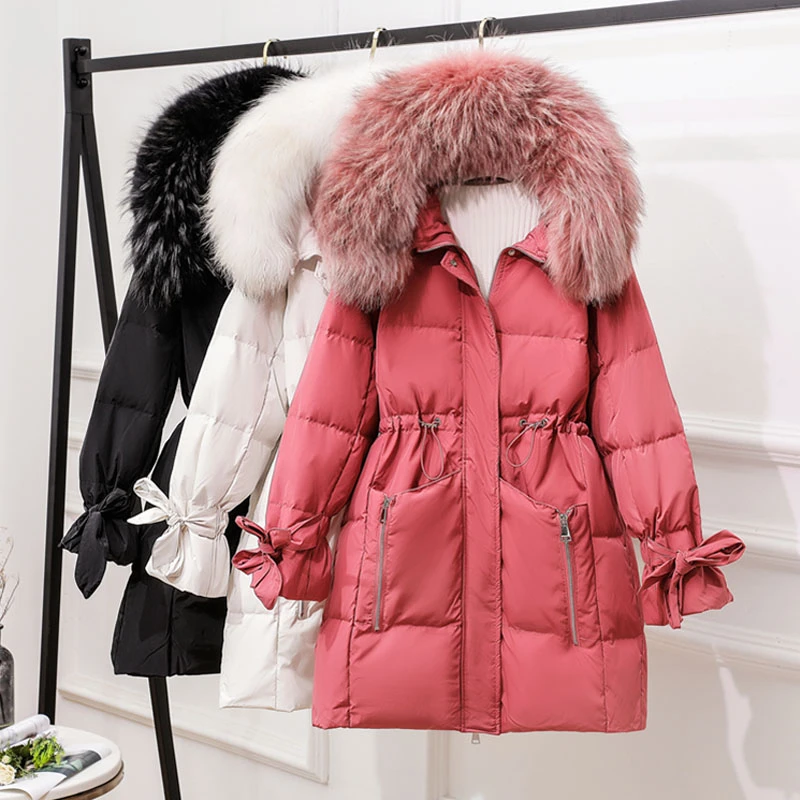 Женский пуховик с капюшоном черная свободная парка на 2021 белом утином пуху