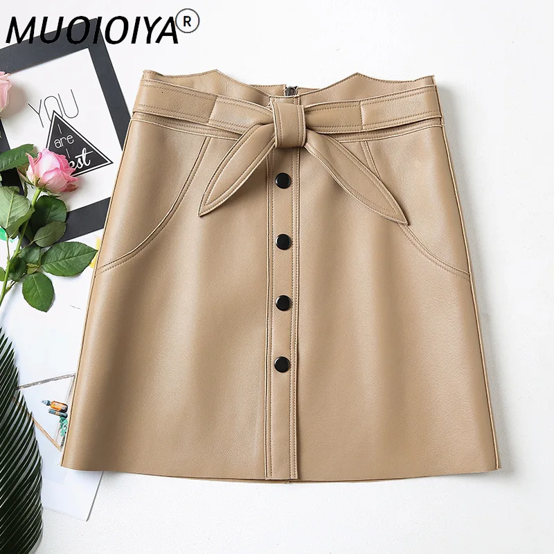 

Womens Genuine Leather Skirt Women Natural Real Sheepskin Office Ladies High Waist Elegant Mini Short A-Line Skirts Work Wear
