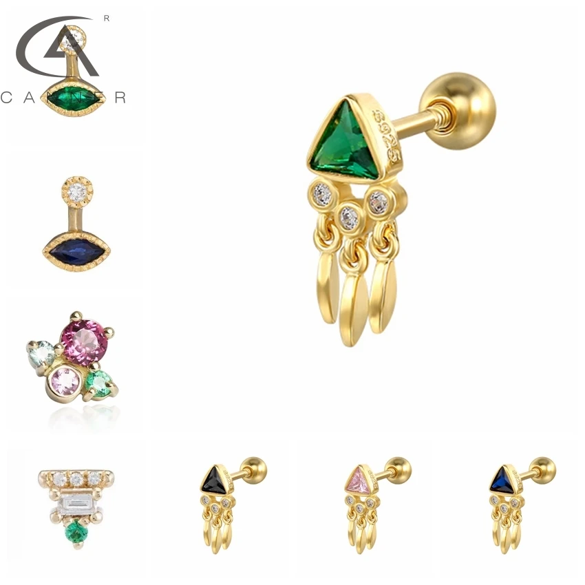 Автоклав красочные пирсинг серьги реальные 925 пробы серебряные гвоздики в форме