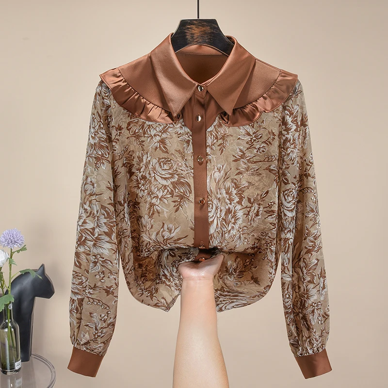 

Женская шифоновая блузка с длинным рукавом, в стиле ретро