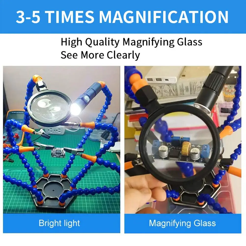 

Soldering Helping Hands Third DIY Hand Tools 6 Arms with magnifier Flashlight for Electronics Repair Assembly Painting Jewelry