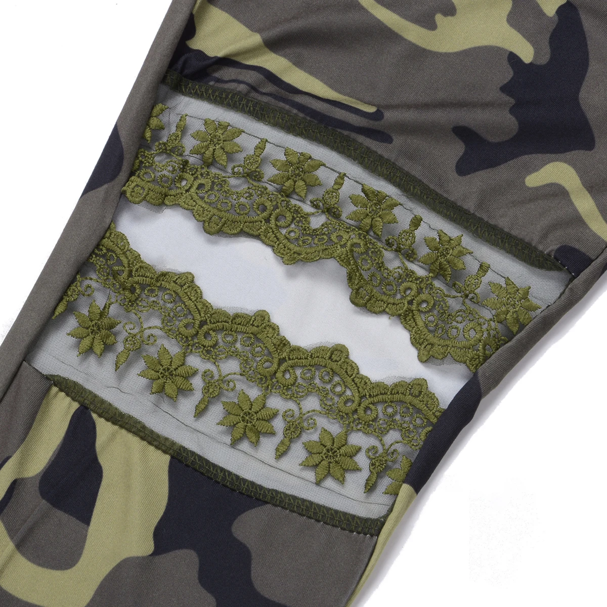 

2020 New Womens Camouflage Leggings Stretchy Skinny Pants High Waist Sheer Lace Cutout Fitness Leggings Trousers
