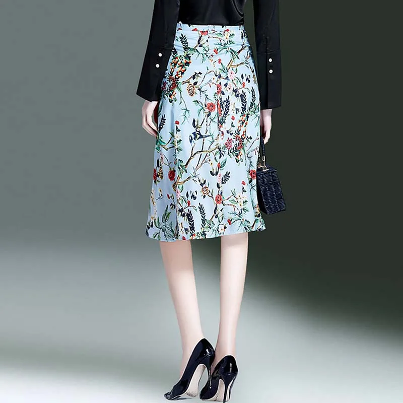 100% Silk Skirt Women Casual Style 2 Colors Asymmetrical Slits Printed Sashes Beach Skirts High Quality Fabric New Fashion