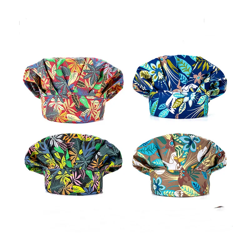 

Breathable cotton Multicolor Floral printing working caps laboratory Pet Scrub Fluffy hats High Quality Fluffy Caps