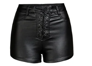 Женские осенние шорты из искусственной кожи, мотоциклетные и байкерские черные бандажные женские шорты большого размера на шнуровке, модные тонкие бархатные шорты 3Xl J2831