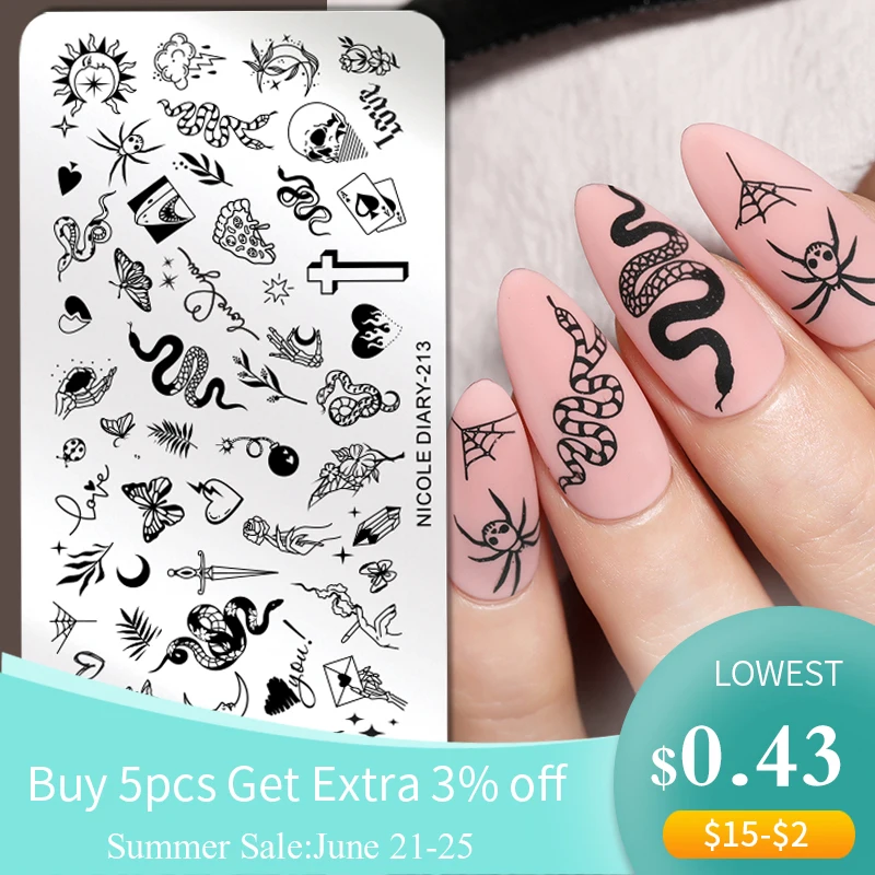 Трафареты NICOLE DIARY для стемпинга ногтей со змеиным леопардом геометрическими