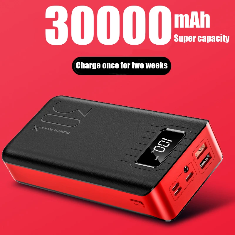Внешний аккумулятор 30000 мА/ч, внешний аккумулятор, 2 USB, светодиодный, PoverBank, type-c, портативное зарядное устройство для телефона OnePlus Xiaomi