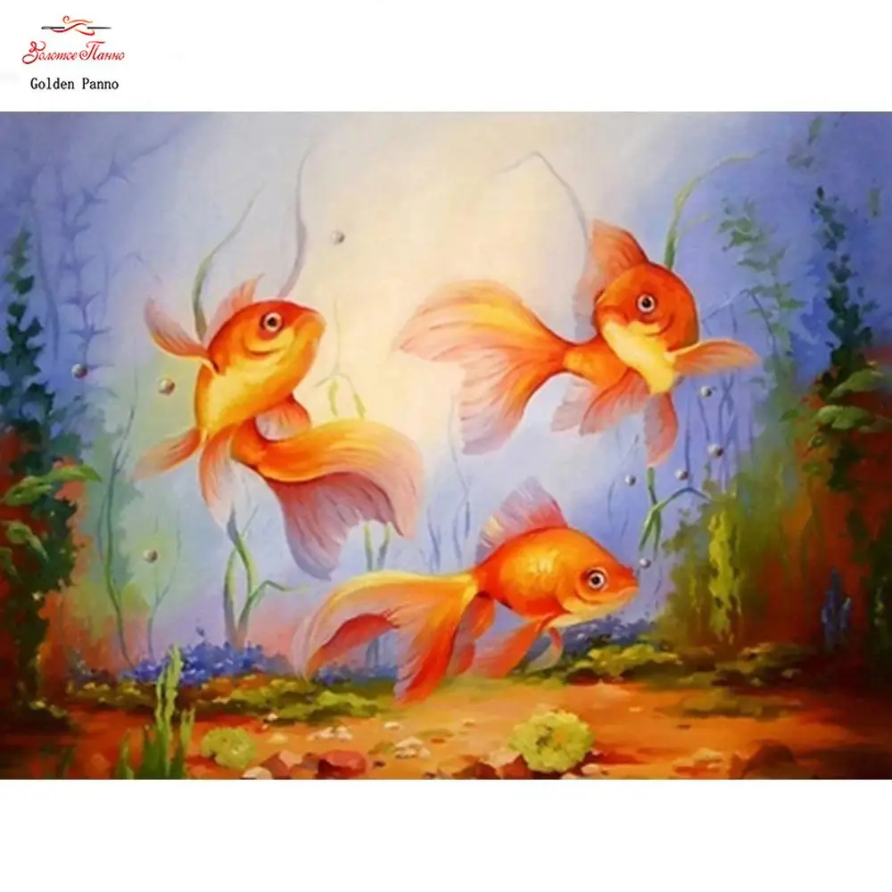 5D Diamond Painting Fish Full Square Diamond Embroidery Goldfish Cross Stitch Rhinestones Diamond Mosaic Animal