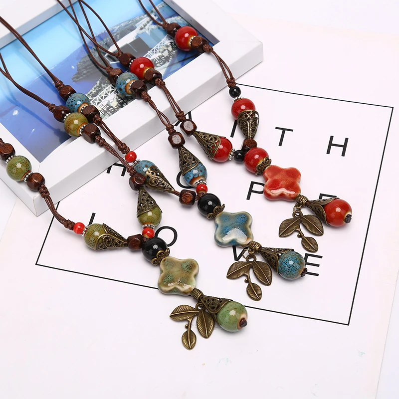 Керамические массивные ожерелья длинные деревянные ожерелья-цепочки на свитер