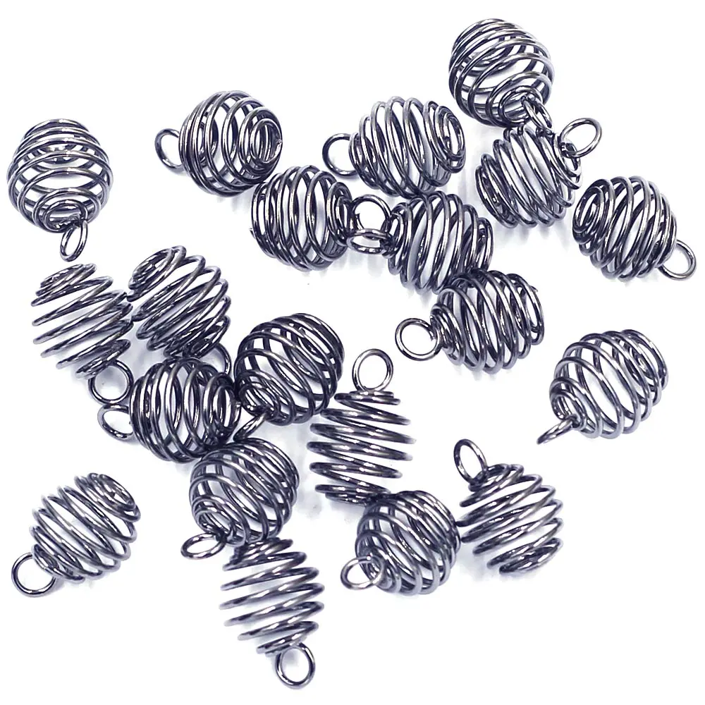 

Pendants Cages Beads Spring Spiral Lantern Elasticity For Charm Necklaces Alloy Gunmetal Jewelry DIY Finding 9mm
