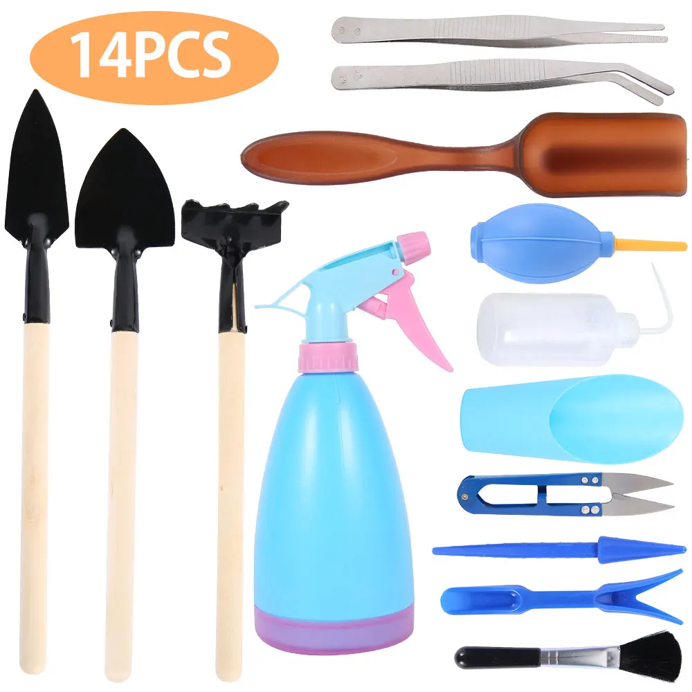 14 шт. миниатюрные садовые ручные инструменты для пересадки бонсая на открытом
