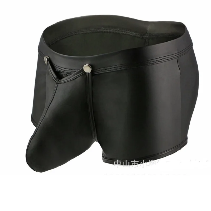 Мужские трусы-боксеры из лакированной кожи искусственной для геев открытые