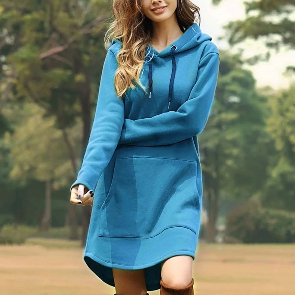 

Hooded Hoodies Dress Women Autumn Winter Sweatshirts Long Sleeve Hoodies Pockets Sweatshirt Hoody Pullovers Dress