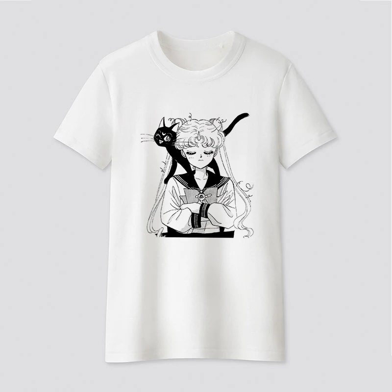 

Fashion Sailor Moon T Shirt Women Lovely Print Short Sleeved O-neck T-shirt Vintage Vogue Ullzang Tshirt Harajuku Tops