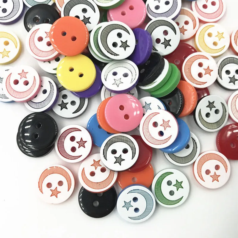 DIY 200 шт. полимерные пуговицы рисунок звезды луны разноцветные для шитья