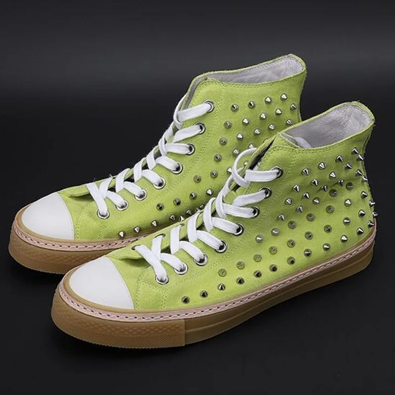

Personality Punk Style Rivet Autumn Winter High Top Casual Shoes Cow Suede Lace Up Breathable Male Fashion Platform Sneakers