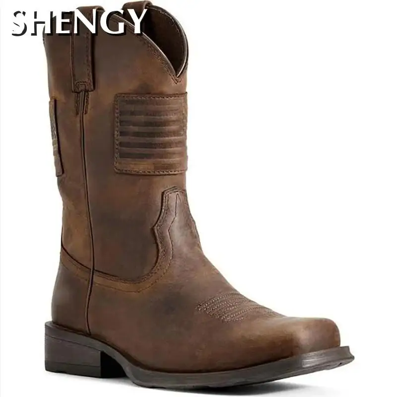 Мужская кожаная Нескользящая повседневная обувь на низком каблуке с круглым