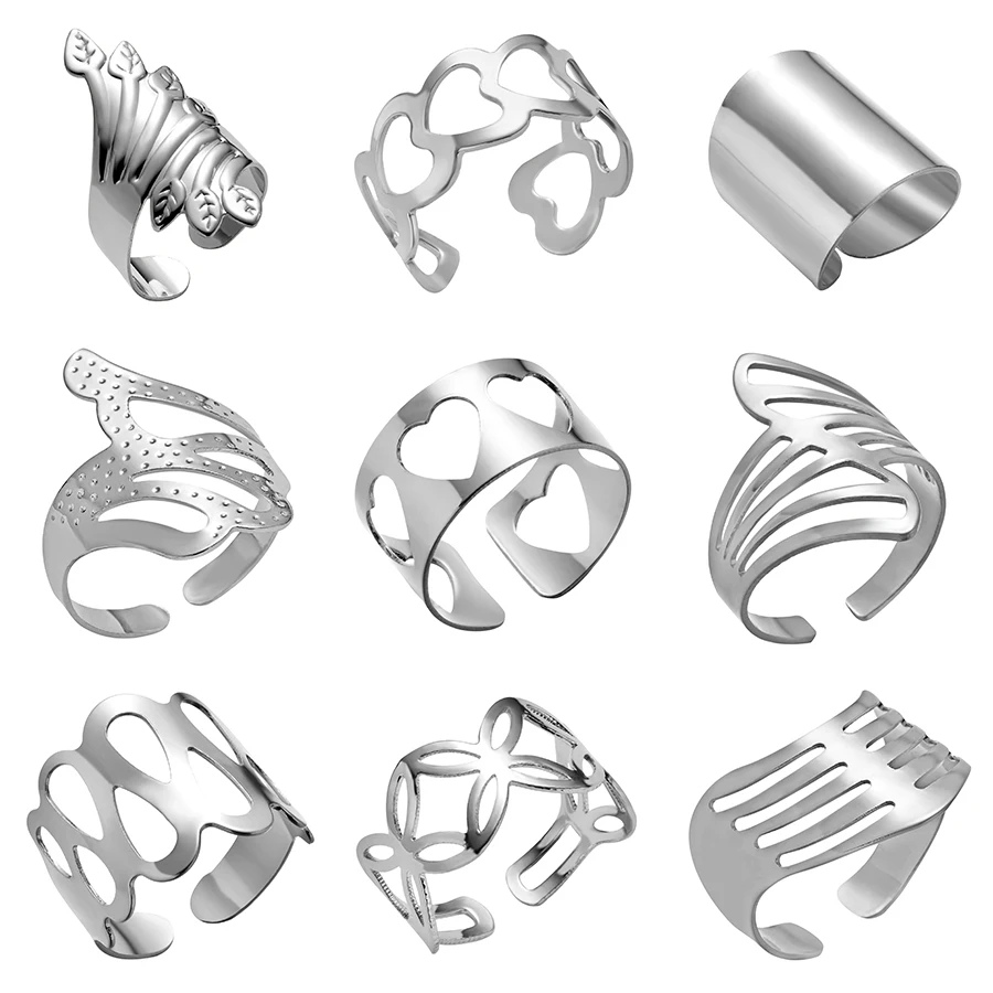 Регулируемые открытые кольца в полоску с изображением сердца геометрические