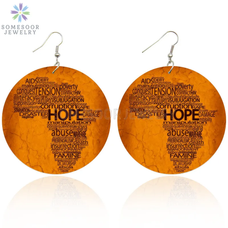 SOMESOOR черные надежды Африканская Карта деревянные серьги Подвески афро сила