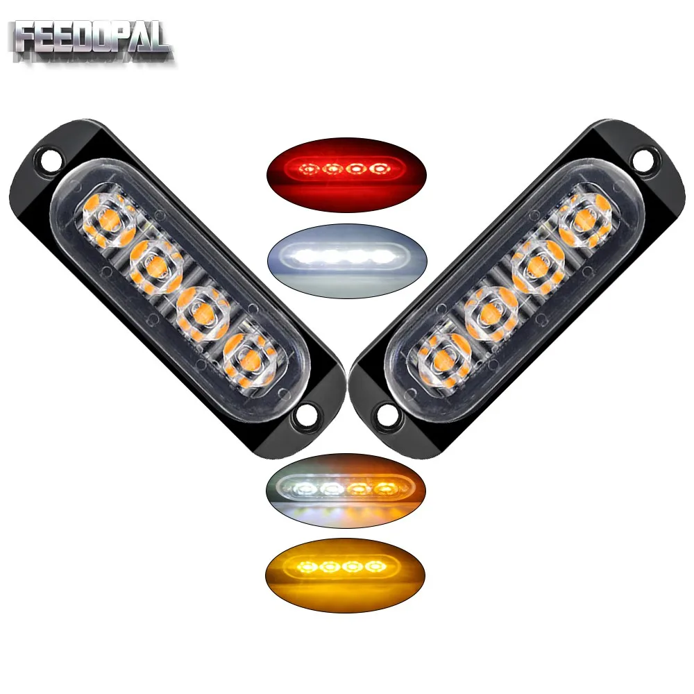 FEEDOPAL 2 шт. 4LED 12V 24V Янтарная белый красный мигающий Стробоскопическая Лампа