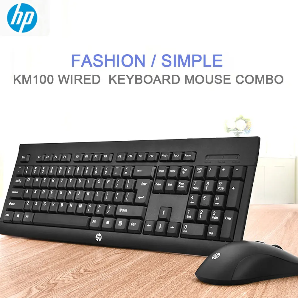 Hp KM100 Проводная клавиатура и мышь Usb Whaterproof клавиатура мышь комбо набор эргономичный дизайн для ноутбука настольного ПК