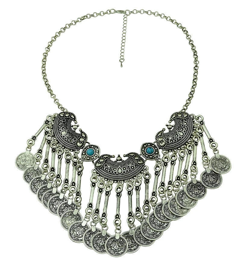 Цыганская Этническая бижутерия модное ретро серебряное античное ожерелье с