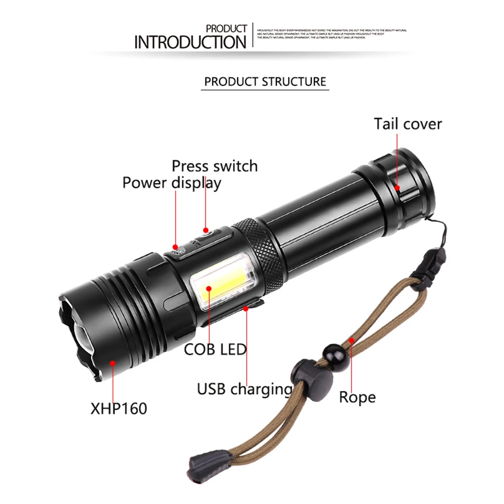 

Outdoor Light 1800ml Long Range Strong Flashlight USB Rechargeable Powerful Handheld Spotlight LED Searchlight