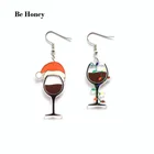 2021 креативные рождевечерние праздничные бокалы для вина с рождественской шапкой и красочными огнями, акриловые Висячие серьги для женщин, Забавный праздничный подарок