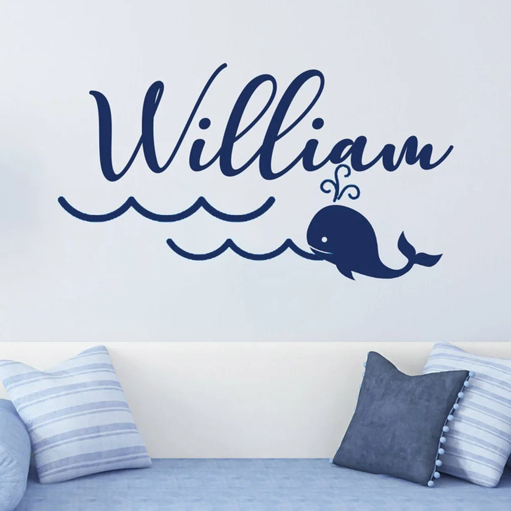 Персонализированные настенные стикеры КИТ морская тематика Детская Наклейка
