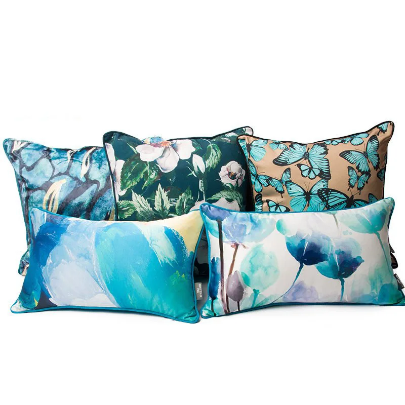 

OLIVE New Decorative Home Furnishing Pillow Abstract Ink Oil Painting Pillow Sofa Living Room Sofa Cushion Blue Combination