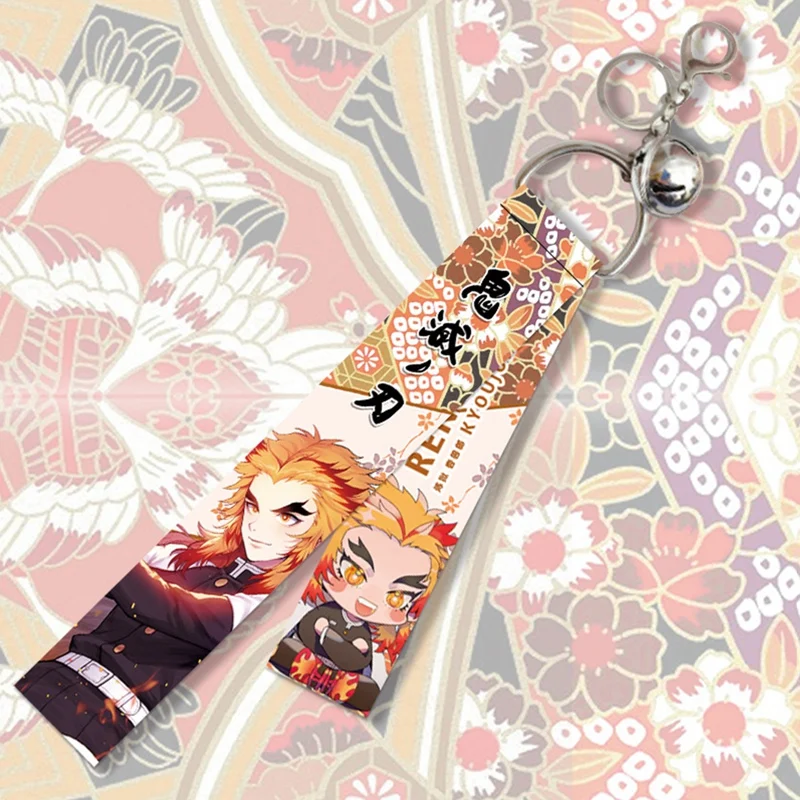 

Demon Slayer: Kimetsu No Yaiba Key Chain Cartoon Ribbon Keychains Popular Anime Figure Tanjiro Kamado Key Ring Backpack Pendant