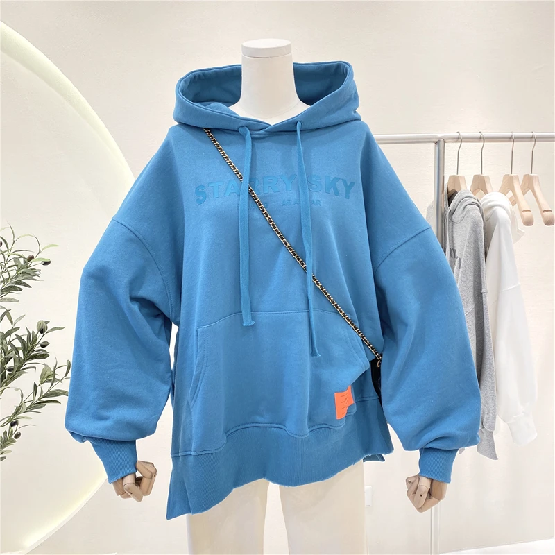 

Plus Size Women's Casual Hoodies Jumpers 2021 Spring Plain Letter Print Hooded Sweatshirts Oversized Cotton Pullovers 3