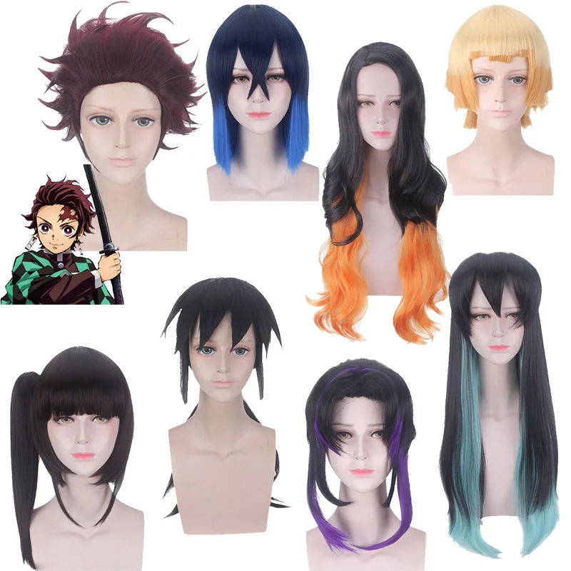 Demon Slayer kimetsu no yaiba Nezuko Tanjirou Agatsuma Zenitsu Tomioka Giyuu Inosuke Kochou Shinobu Косплей парики серьги маска