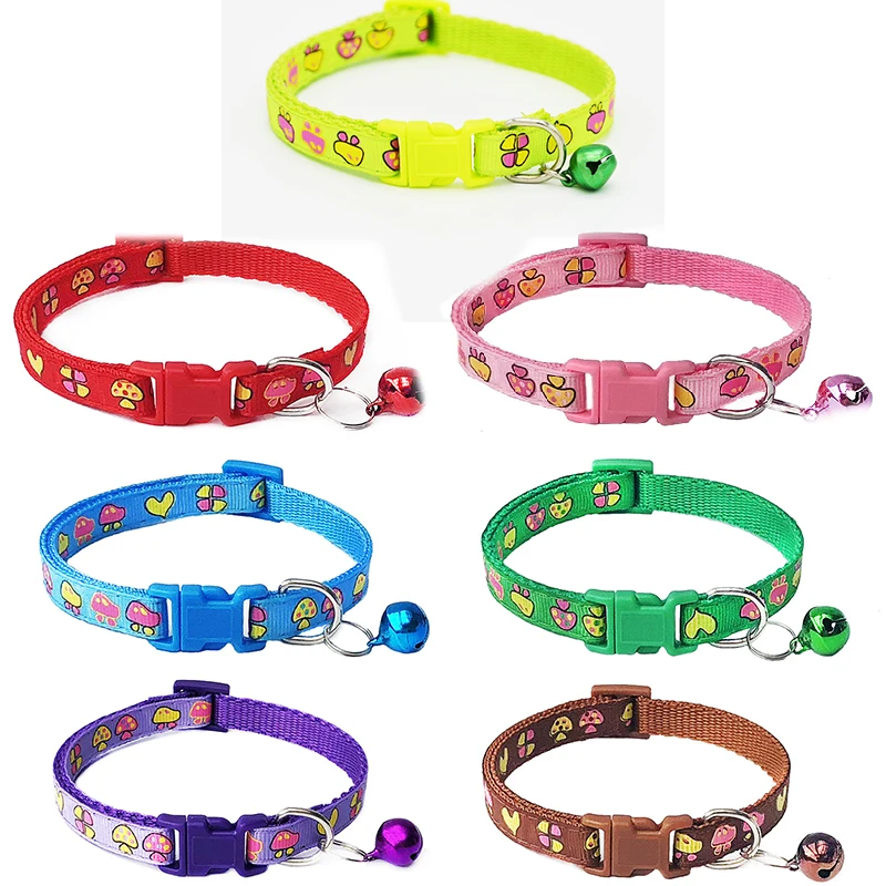 

Cat Collar 7Color Cat Necklace And Cartoon Print Adjustable Collar Small Dog Collar Bell Positioning Pet Collar Pet Supplies