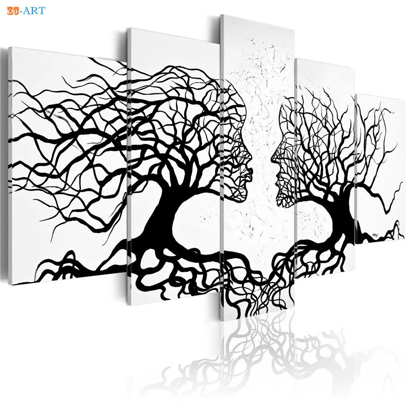 Линия печати Пара постер настенная живопись 5 шт. черный и белый абстрактный