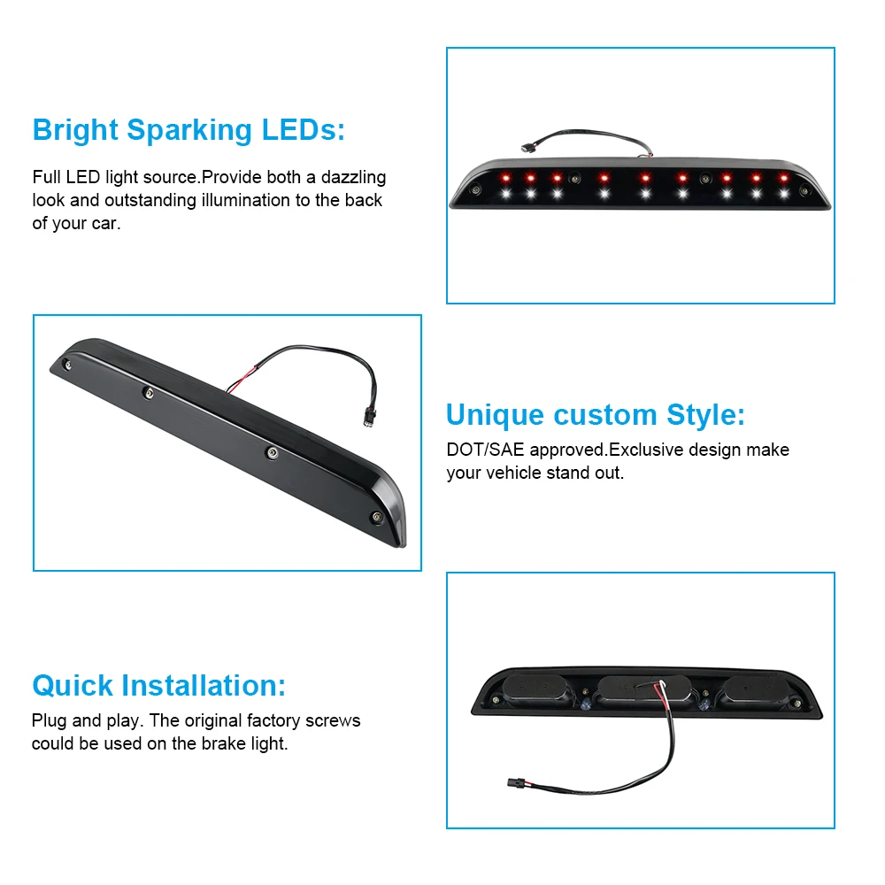 

BEVINSEE 3D LED BAR THIRD 3RD TAIL BRAKE LIGHT CARGO/REVERSE FOR 2015 2016 2017 2018 2019 Ford F-150 High quality LEDs