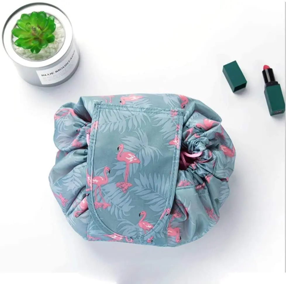 

Lazy Makeup Toiletry Bag Drawstring Portable Travel Waterproof Quick Pack Makeup Storage Bag Perfect for Women Girls Flamingo