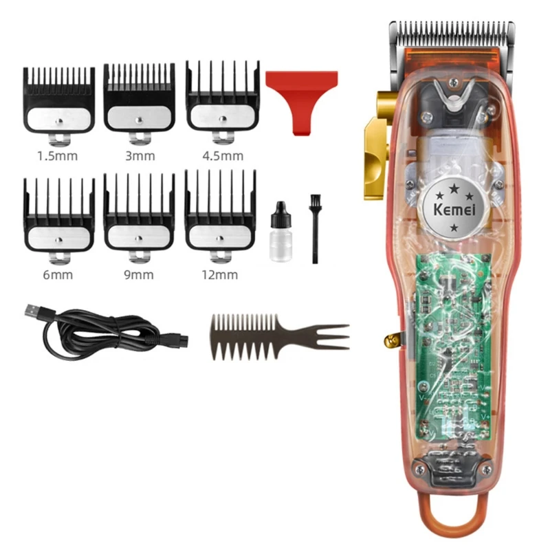 

L69D Clear Hair Clippers Barber Clipper 4 Speed R Type Blade Head 6 Combs Lubricating Oil USB Rechargeable for Home Use